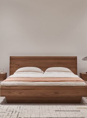 合家北美黑胡桃木床双人1.8米现代极简实木N家具卧室极简厚实原木