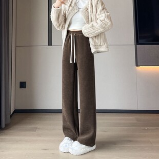 羊羔绒阔腿裤女秋冬季加长高个子加绒加厚保暖棉裤灯芯绒直筒裤子