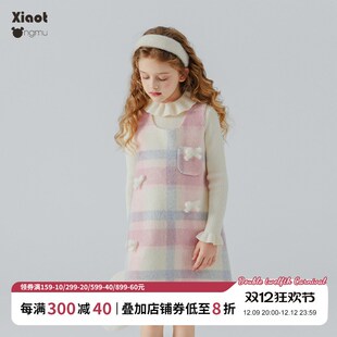 小童木 甜美可爱女童连衣裙秋冬季新款中大童毛呢背心裙儿童裙子