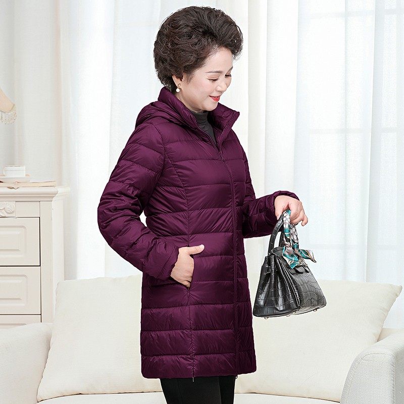 2021新款中老年轻薄羽绒服女加肥大码中长款脱卸帽宽松200斤外套