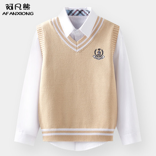 儿童马甲春秋针织女童2021新款洋气秋款毛衣背心秋冬小孩加绒马夹