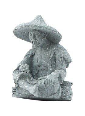 创意钓鱼翁茶宠人物小摆件国潮姜太公钓鱼盆栽景观鱼缸造景装饰品