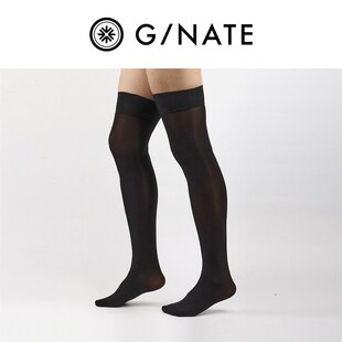 及图GNATE 2双长筒丝袜男士黑色油光滑超薄过膝高筒性感薄款丝袜