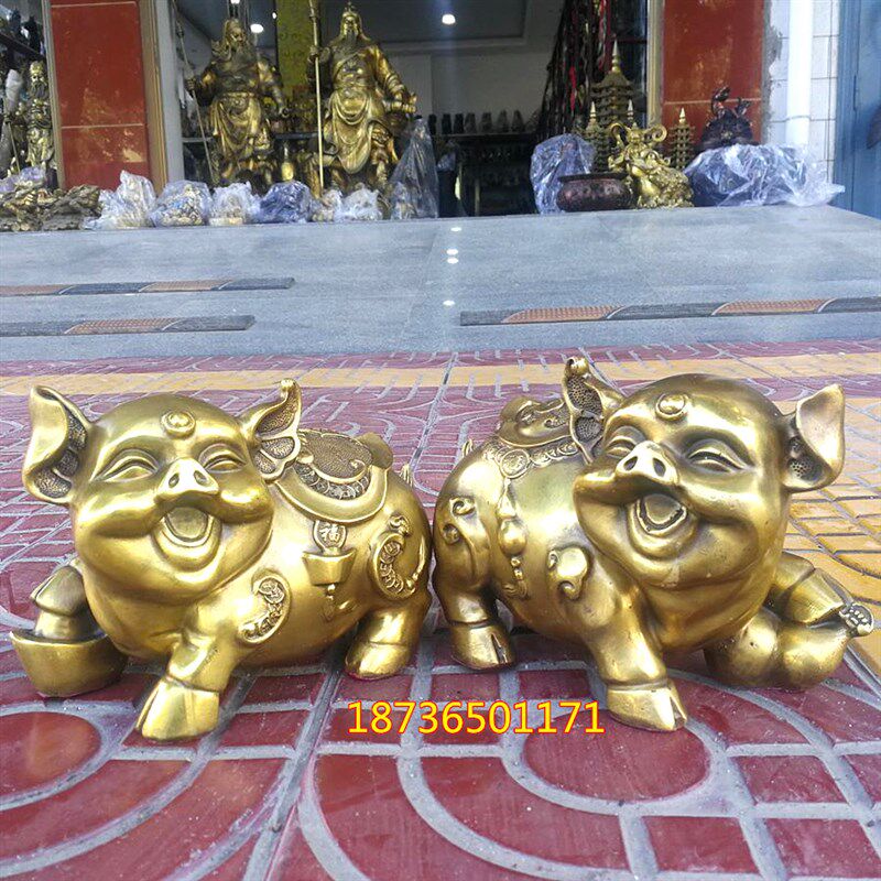 纯铜脚踏葫d芦元宝猪大号铜猪财福猪生肖猪铜器工艺品客厅桌面摆