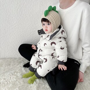 婴儿冬季棉服连体衣男童加厚保暖外出抱J衣洋气女宝宝冬装哈衣爬