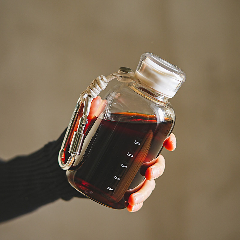 玻璃吸管杯冷泡i咖啡杯便携耐高温高颜值高硼硅刻度杯带盖奶茶水