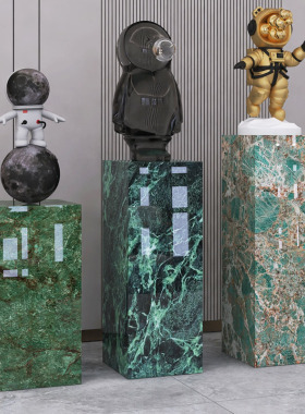 大理石底座客厅石材台立柱墩子玄关落地展示台装饰V品摆件雕塑花