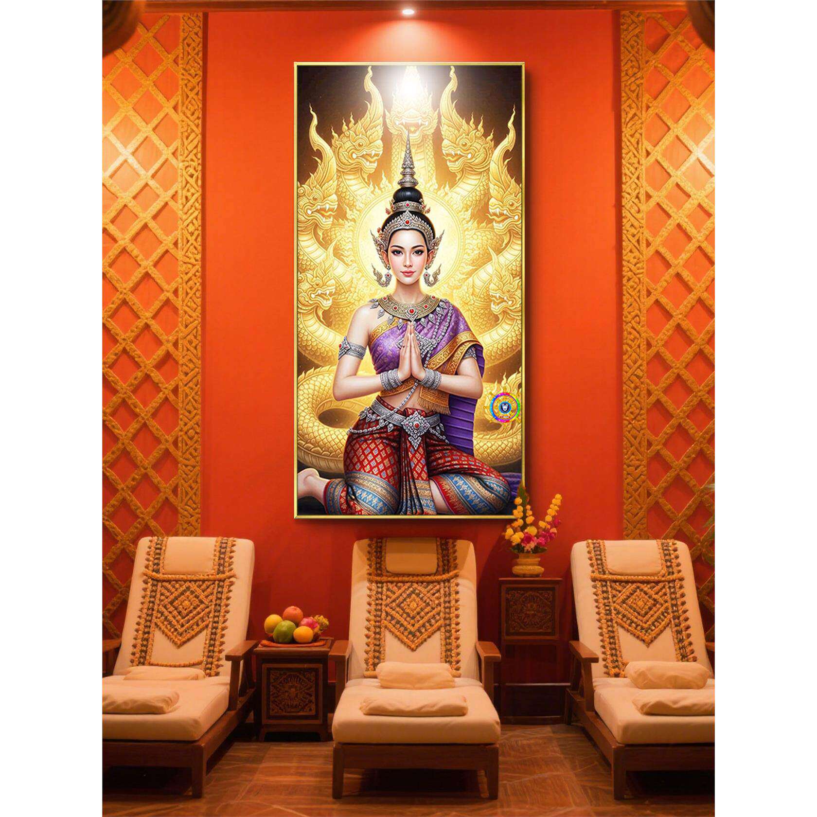东南亚傣族佛像挂画泰式美容院按摩店大象美女泰国风情餐厅装饰画