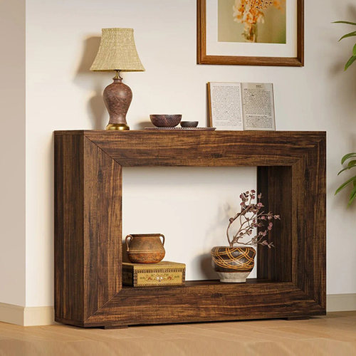 高级感玄关桌中古侘寂风条案民宿案台桌复古端景台轻奢美式玄关台