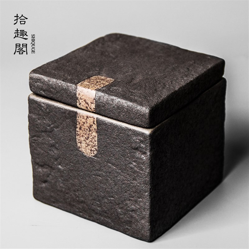手工粗陶茶叶罐茶盒复古陶瓷茶仓存茶罐非密封土陶普洱黑茶醒茶罐