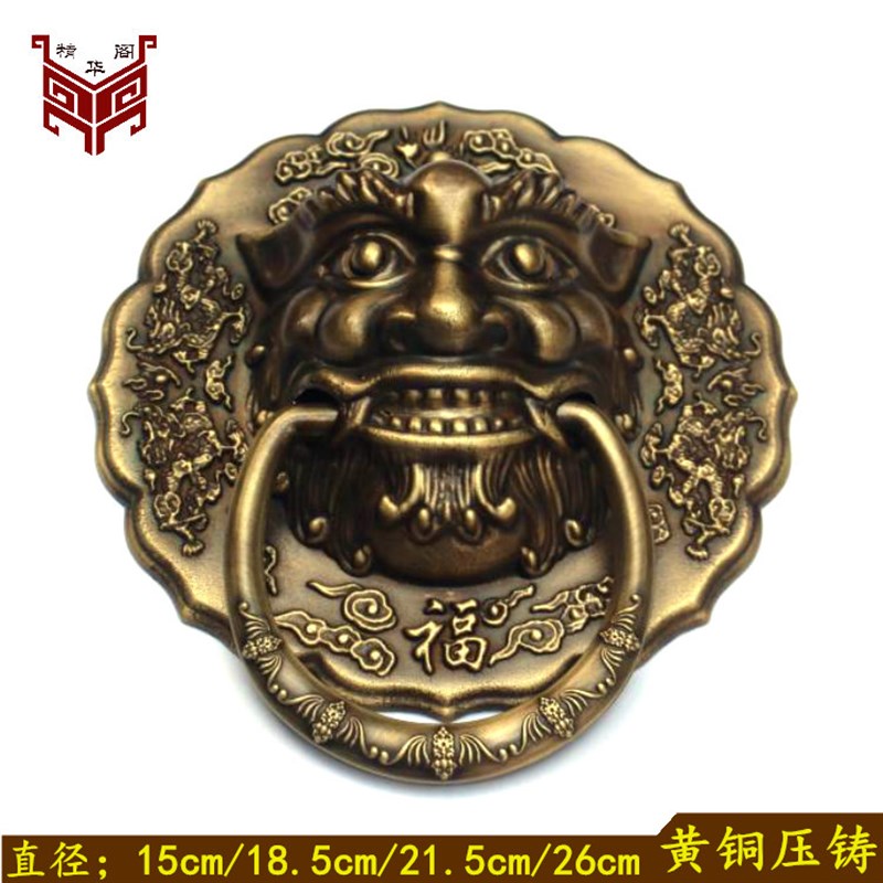 中式仿古纯铜大门狮子头拉手拉环虎头兽头兽面把手实木门拉手门环