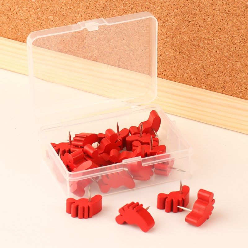 3个创意地图标注脚丫图钉红色立体木质软木板照片墙装饰毛毡按钉