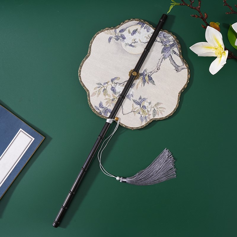 新款国风清新梨花紫竹腰扇中式团扇汉服摄影拍照舞蹈写真道具扇子