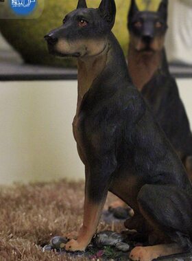 仿真动物设计杜宾猎犬带底座装饰品工艺品杜宾犬摆件直销软装配饰