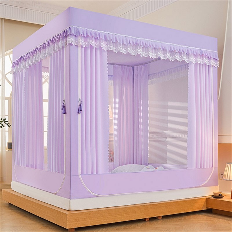 A类母婴级加密床帘蚊帐家用三开门防摔拉I链帐防风帐篷加厚支架2