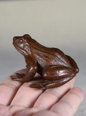 纯铜手工仿古实心紫铜茶宠小物件 青蛙小摆件 茶道 盖置小把件