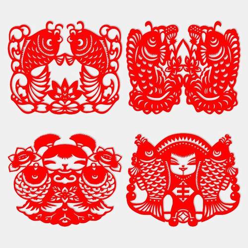 鱼剪纸年年有余刻纸吉祥民俗窗贴轴对称手工红纸学生DIY材料包