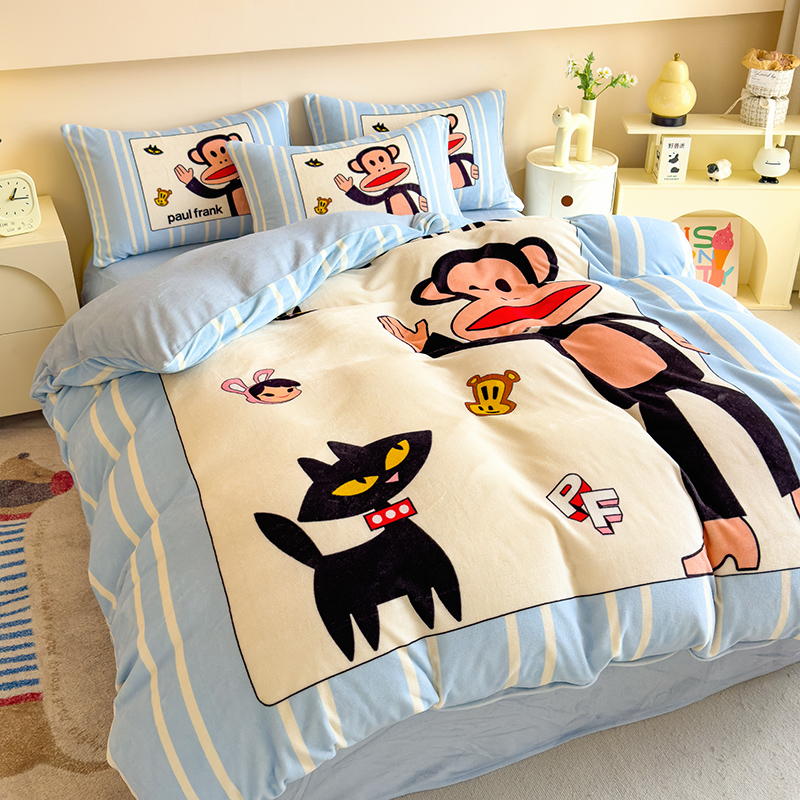 卡通猴被单件冬季面绒加厚1x200x230被床被罩单人m