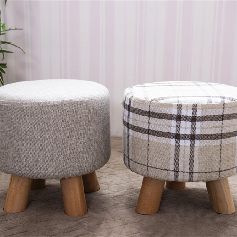 实木腿小沙发凳子墩子可拆洗布艺客厅小圆凳小化妆凳茶几边小凳子