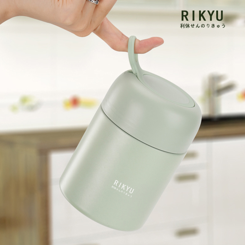 Rikyu利休316不锈钢学生焖烧杯保温焖烧罐便携提手焖粥桶上班