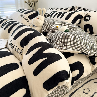 床组冬季 加厚牛奶珊瑚绒床上四件套双面法兰绒被套冬天加绒三件式