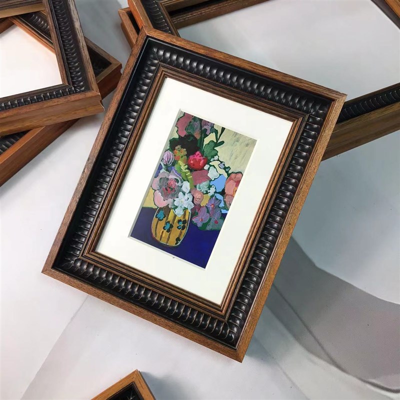 天隆出口木色棕色水曲柳油画框外框实木画框相框摆台定制拼图装裱