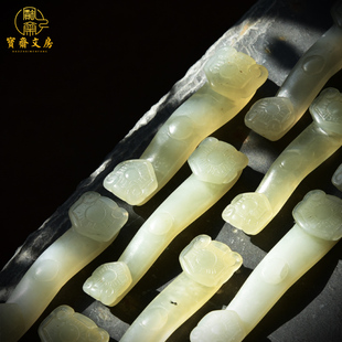 中式如意笔搁多功能书法岫玉石笔架初学者毛笔搁笔架山架