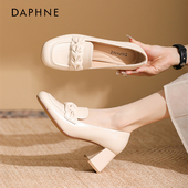 达芙妮2026新款 皮鞋 复古方头单鞋 Daphne 女款 粗跟通勤鞋 轻奢女鞋