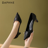 达芙妮2026新款 尖头高跟鞋 女款 Daphne 黑色绸缎面单鞋 气质通勤风