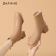 Daphne 卡其色粗跟切尔西靴百搭 2026新款 达芙妮法式 方头短靴女款