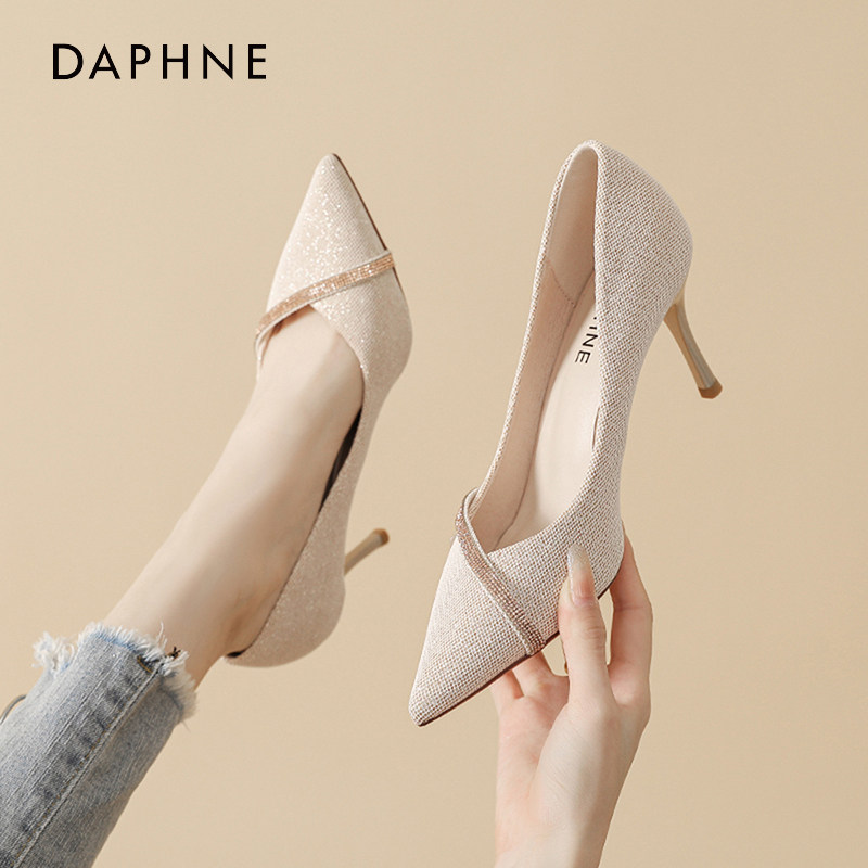 Daphne/达芙妮法式水钻气质订婚高跟鞋2026新款结婚鞋宴会单鞋女