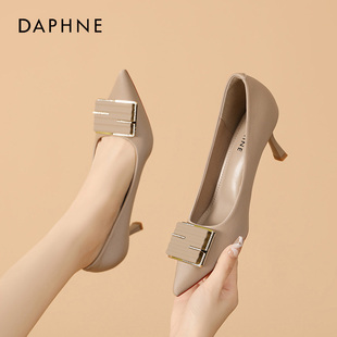 尖头细跟气质名媛风方扣单鞋 女2025年新款 女 达芙妮高跟鞋 Daphne