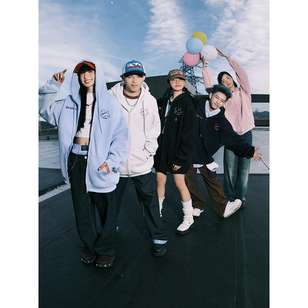 Richdeer美国乐趣狗重连帽开衫的男子和妇女春季外衣宽松字母印花