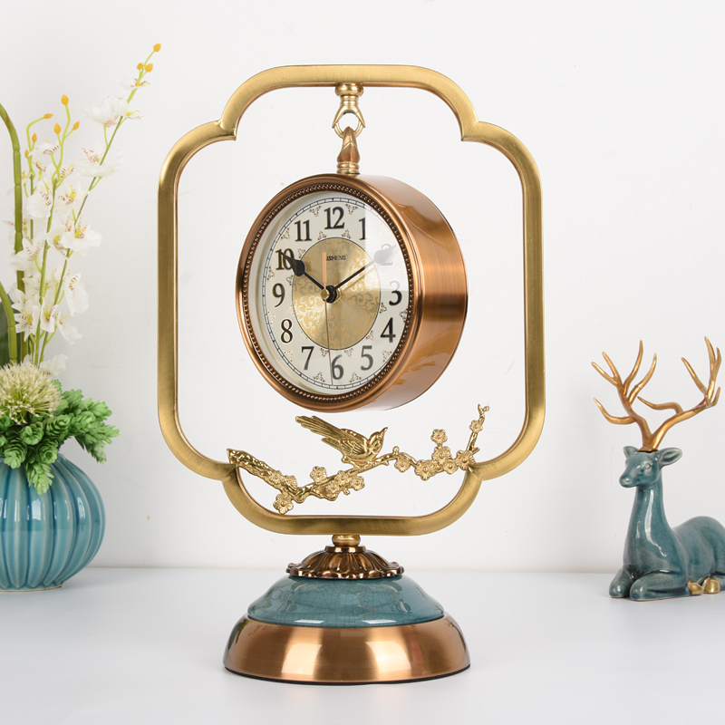 北欧座钟客厅复古钟表摆件欧式轻奢静音台式家用台钟美式坐钟桌钟