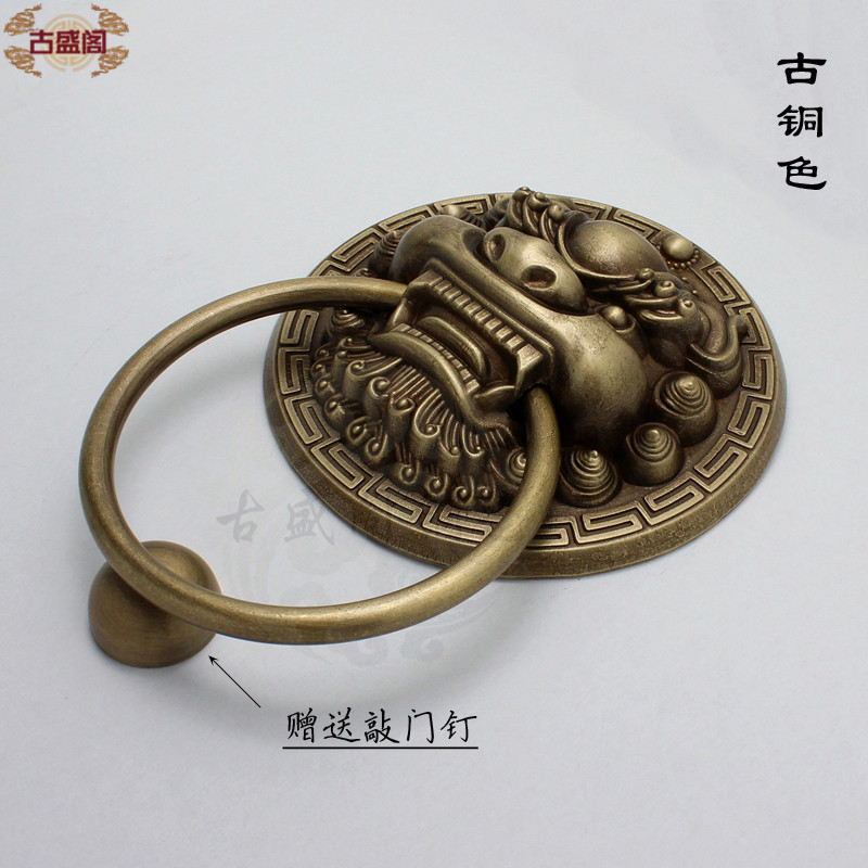 纯铜兽头门环拉手麒麟狮子老虎款仿古大门虎头拉手木门铜拉环复古