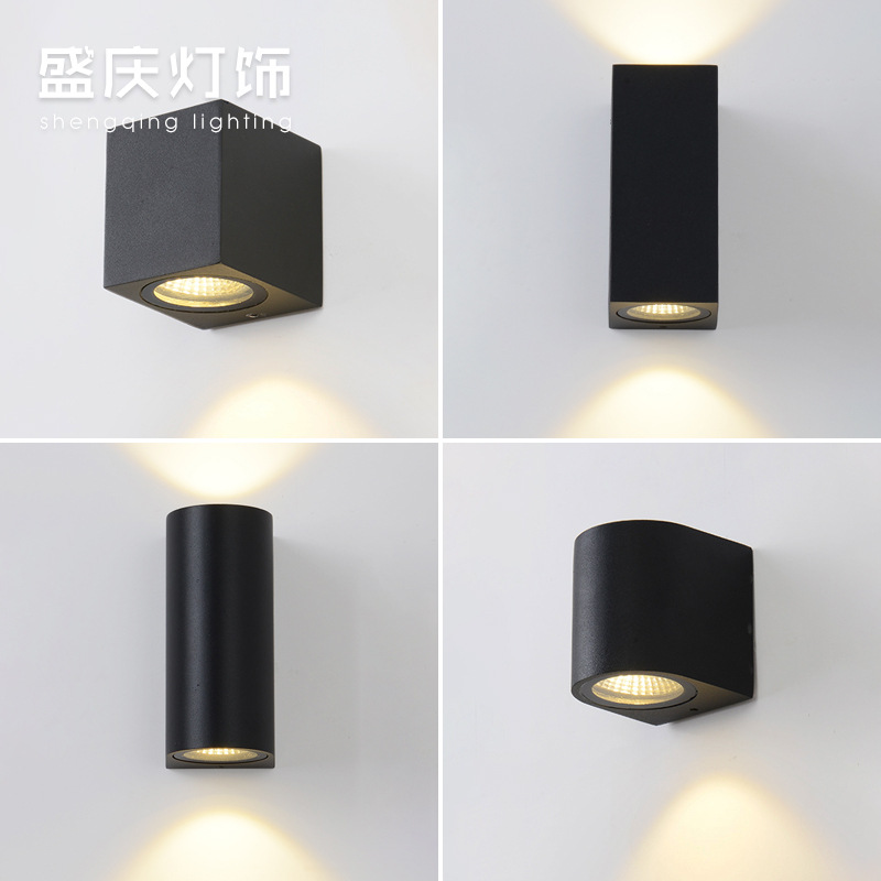 户外led双头壁灯现代简约防水庭院墙壁阳台过道方形上下发光圆形