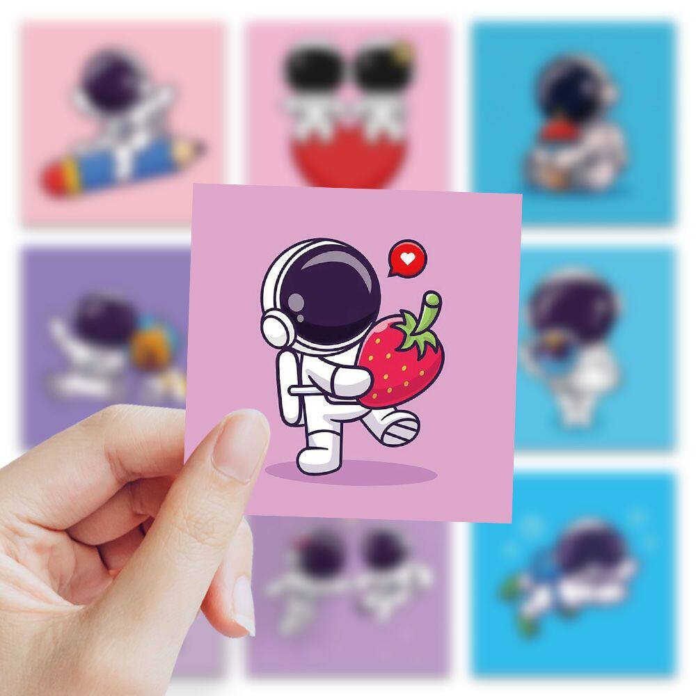 124张宇航员太空人个性搞怪贴纸装饰行李箱笔记本手账防水贴画