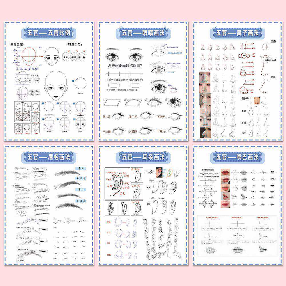 24张五官画法贴纸美术生看过来绘画参考新手学画画板绘眼睛教程