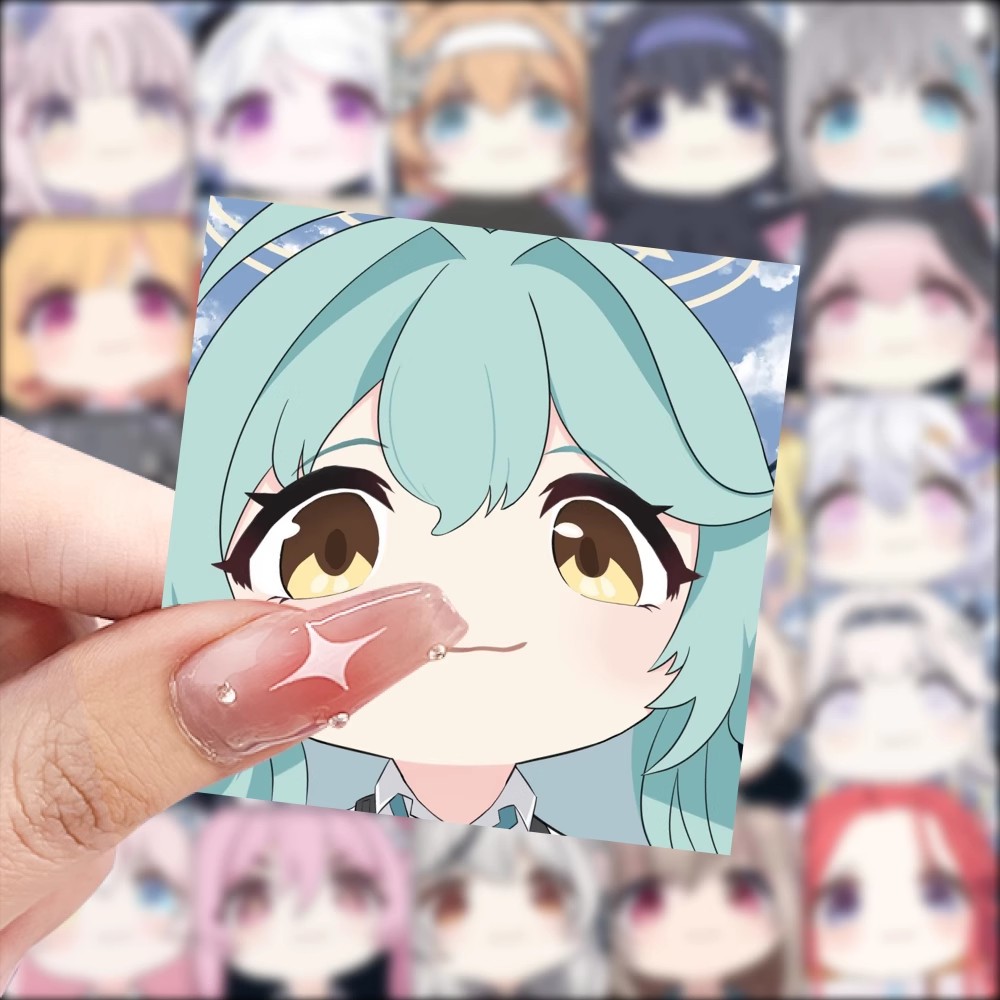 59张蔚蓝档案铸币大头贴纸卡通创意装饰手账笔记本水杯防水小贴画