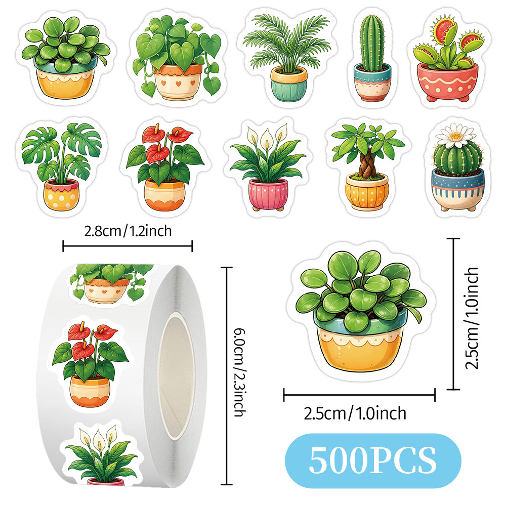 2000贴盆栽绿植贴纸仙人掌发财树铜钱草卡通图案手机礼品封口贴画