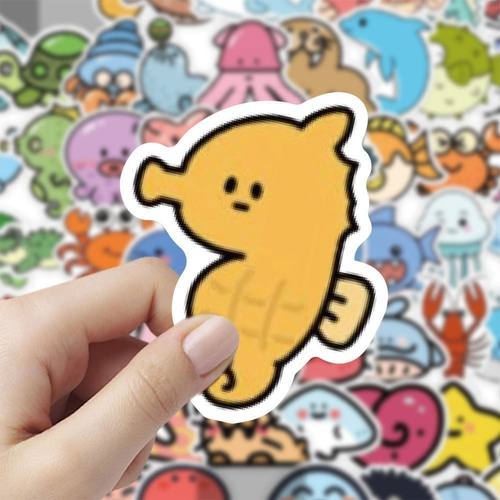 100张卡通可爱海洋生物卡通贴纸装饰搞怪手账diy标签手机表情贴画