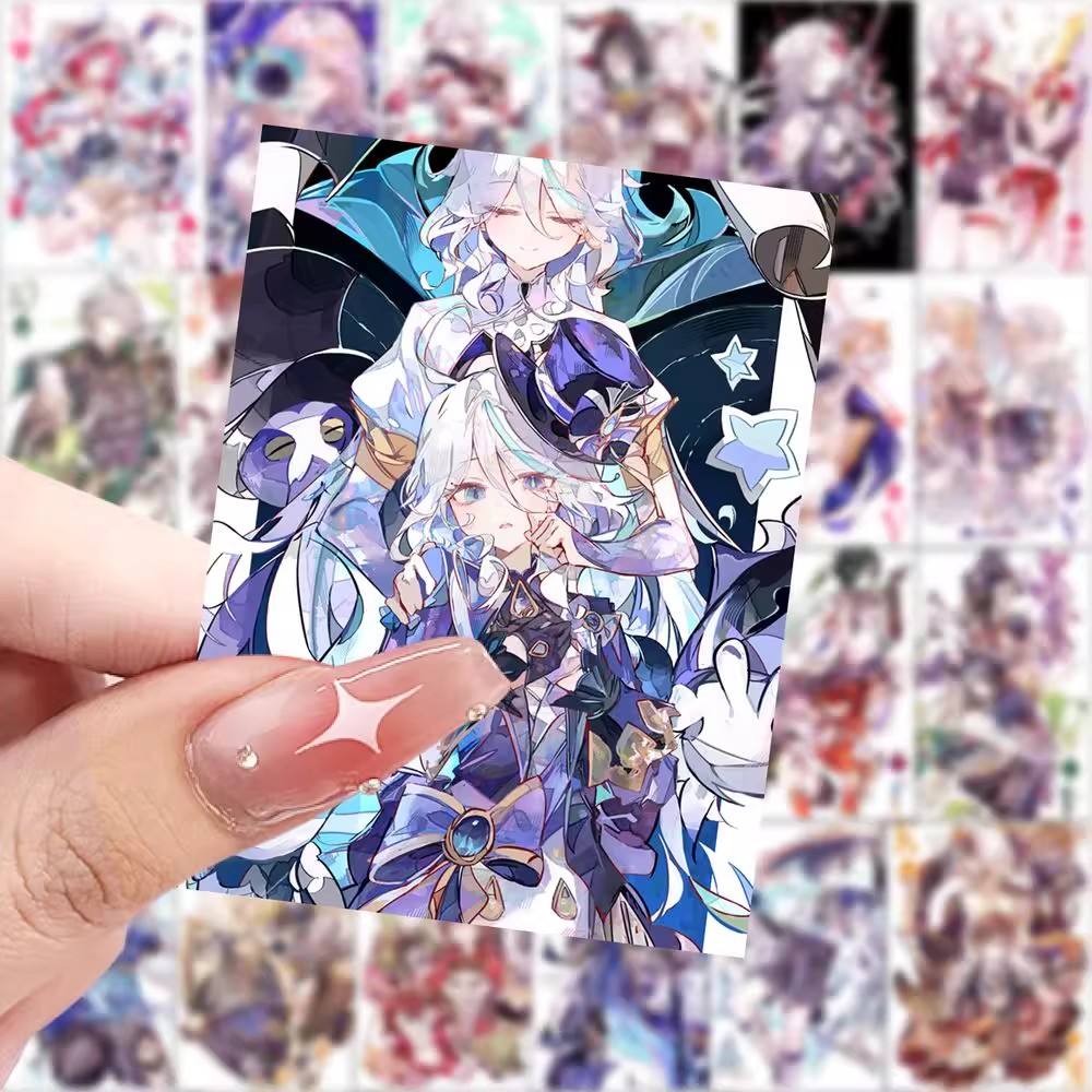 63张原神卡牌贴纸高颜值人物DIY装饰手机壳平板行李箱防水贴画