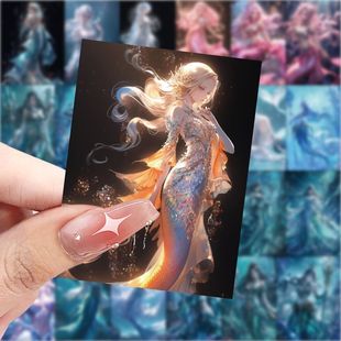 美人鱼贴纸漂亮美丽动漫风创意AI插画贴图diy手机电脑笔记本装饰