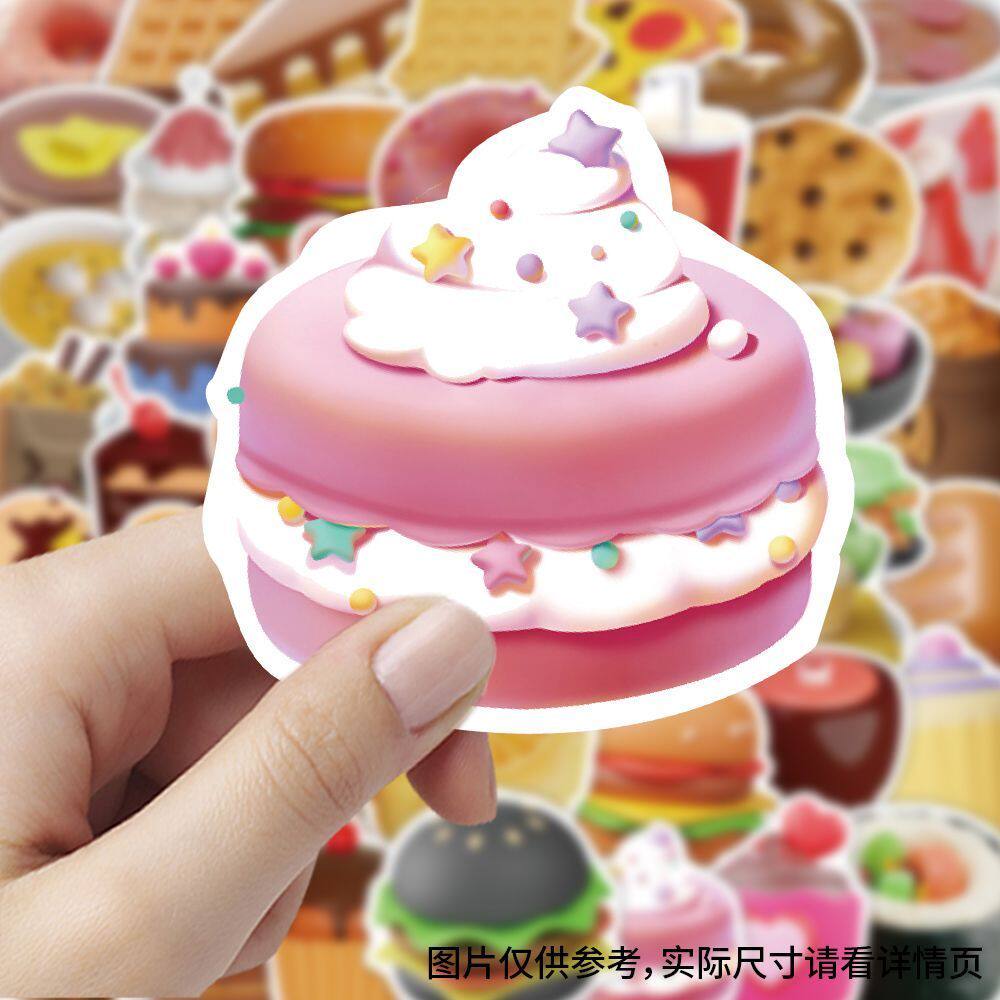 3D美食卡通可爱汉堡贴纸装饰食物防水手账水杯手机创意笔记本贴画