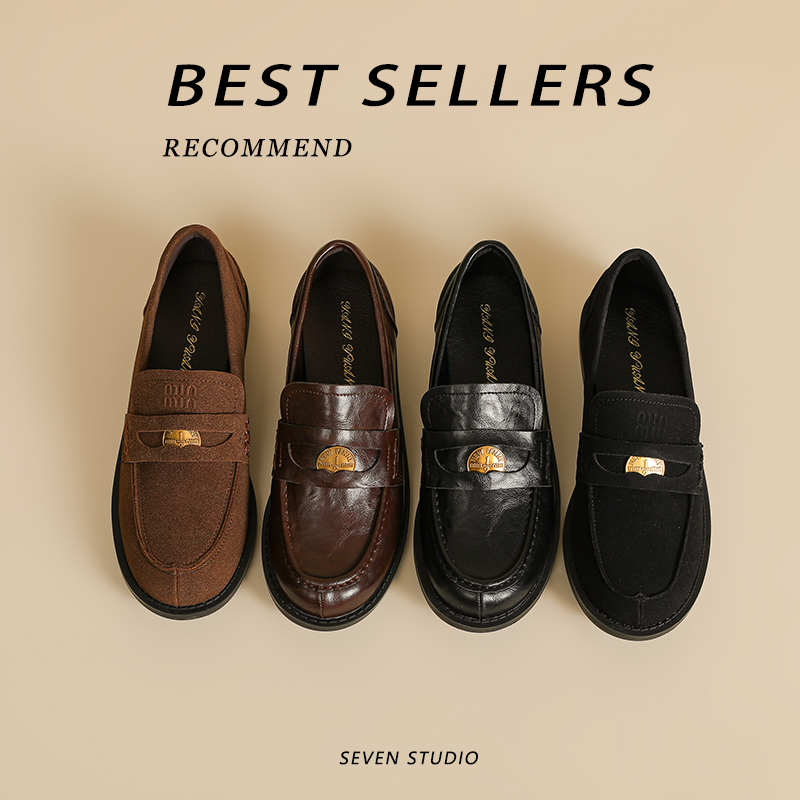 英伦小皮鞋低跟单鞋一脚蹬乐福鞋