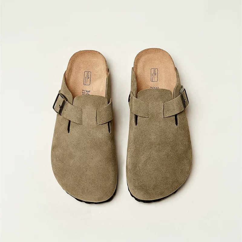 真皮厚底穆勒鞋拖鞋女勃肯鞋包头