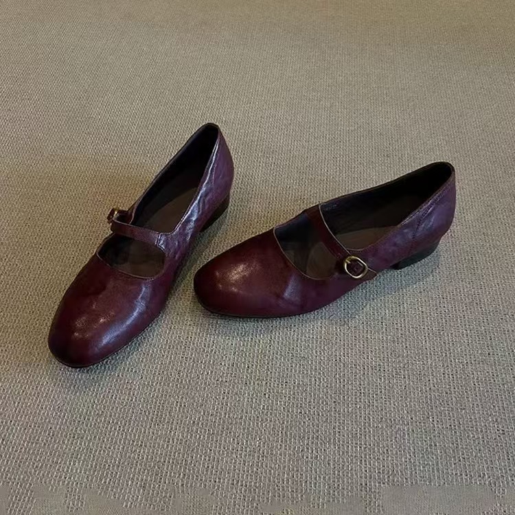 真皮低跟玛丽珍单鞋仙女小皮鞋