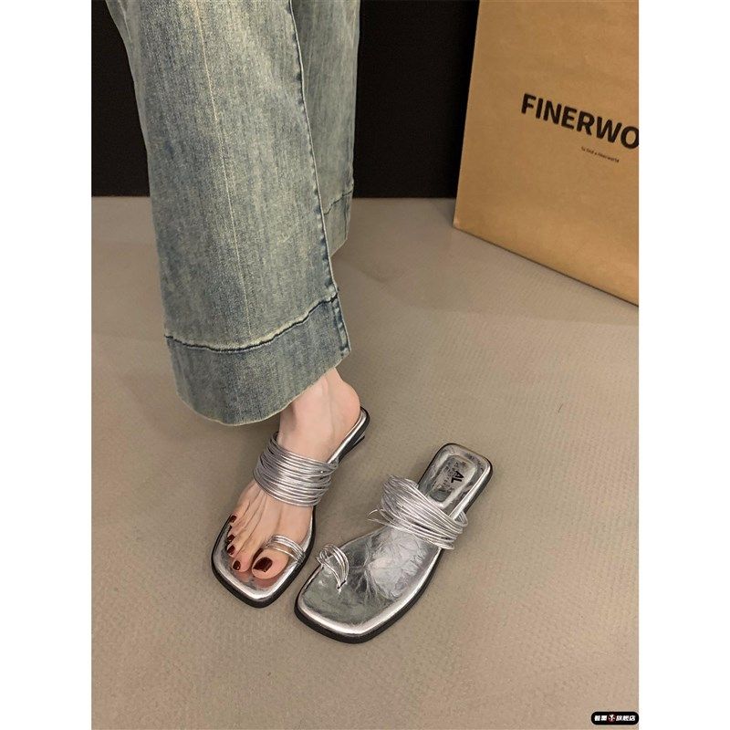 低跟套趾法式小凉k拖鞋仙女鞋子2025新款夏季时尚外穿银色细带凉,女鞋,一字拖,淘宝优惠券,粉丝福利购,淘宝优惠卷