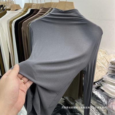 打底衫女春秋半高领内搭薄秋冬款长袖恤百搭黑色早秋上衣