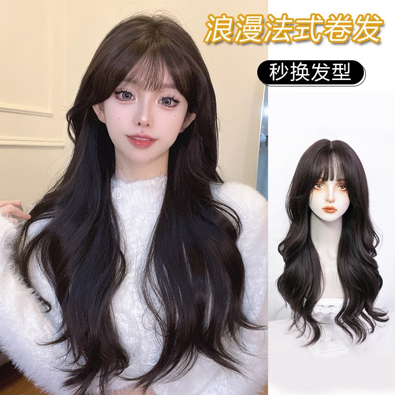 假发女韩式大波浪卷发御姐气质网红空气齐刘海仿S真硅胶头皮假发